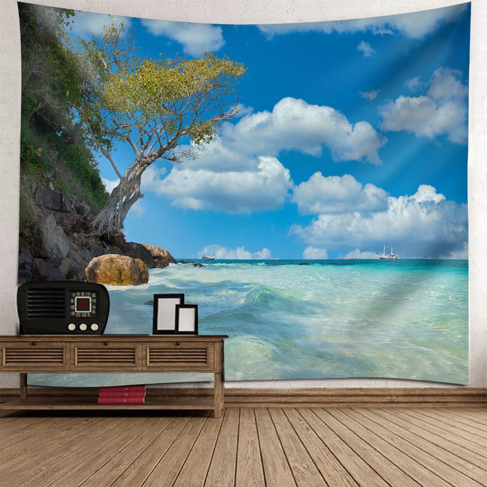 Tapiz de pared decoración hogar con diseño de cielo azul de 150x150 cm para dormitorio 6