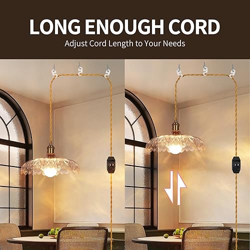 Miniatura 3 de Lámpara colgante enchufable, iluminación colgante de vidrio transparente vintage, luz colgante con cable de enchufe de 16.4 pies para cocina,