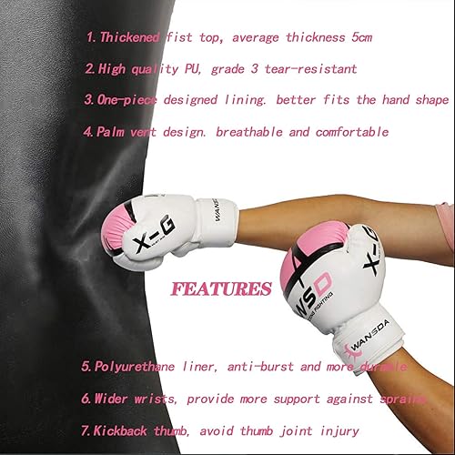 Miniatura 9 de Luwint Guantes de boxeo para niños y jóvenes, 6 onzas, 8 onzas, guantes de entrenamiento prémium para 6-8, 8-12, 12-16 años, guantes de bolsa pesada