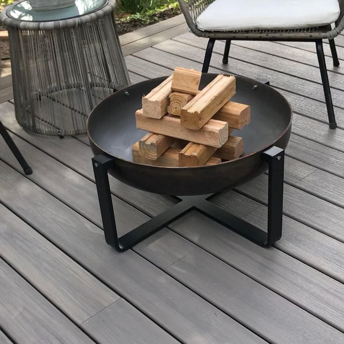 Fremont Fire Pit 24" Diameter, Wood Burning, Raw Steel Bowl, Black Powder Coat Base, Made From Heavy Gauge Steel