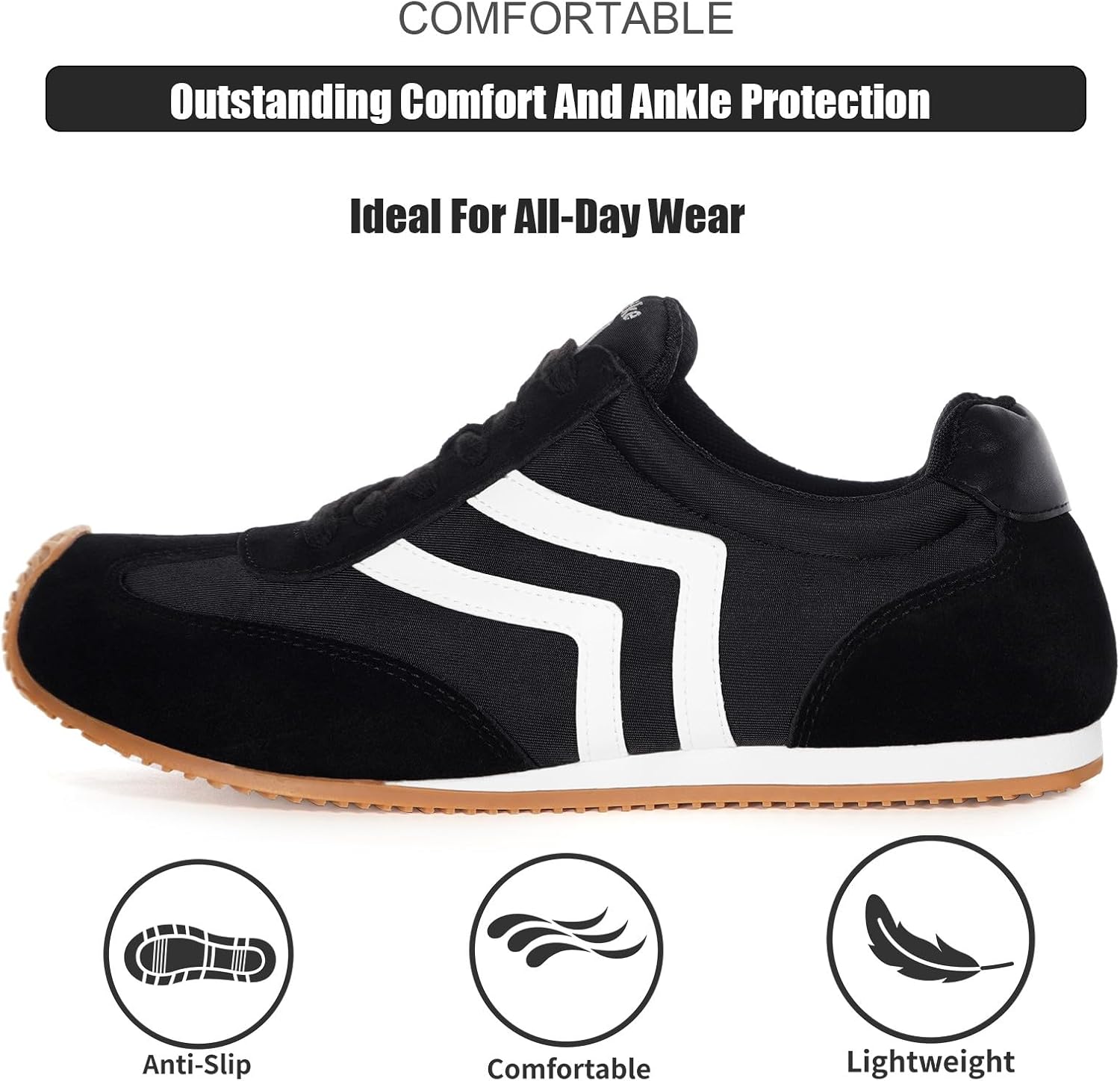 Fashion Sneakers for Women Wide Width Casual Sneakers Genuine Leather Walking Shoes Trendy Lightweight Comfort Lace-Up Non Slip for Outdoor with Memory Foam Insole - Image 3