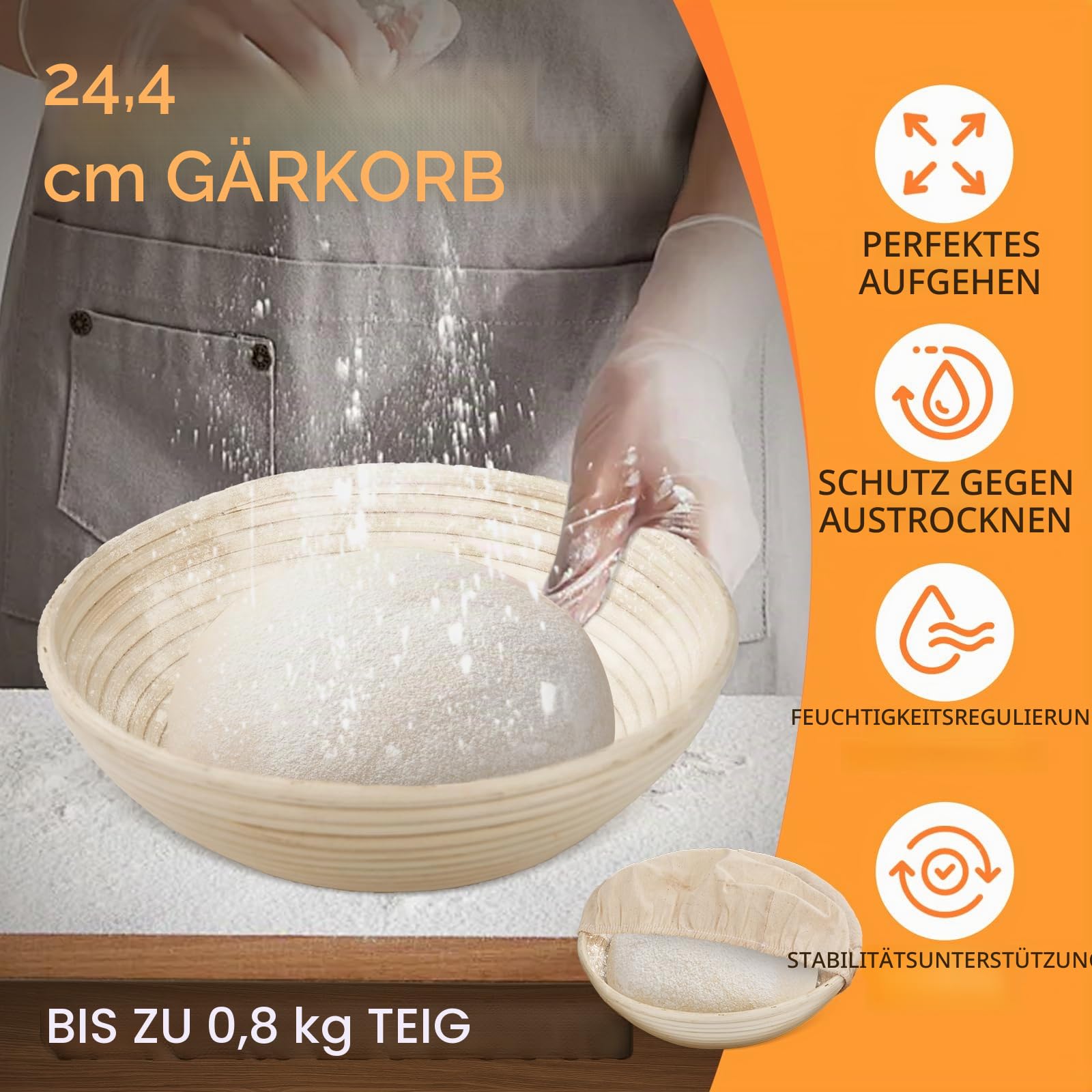 NZQXJXZ Sauerteig Brot Bakset mit Gärkorb, Brotbackset, 100% Natürlichem Rattan Gärkörbchen, Gusseisen Topf Brot Backen Set für für Anfänger | Banneton Brotgärkorb Sauerteigbrot Backzubehör Dutch Oven Topf mit Bratpfannendeckel Kochpfannengriffe Lame, 5QT