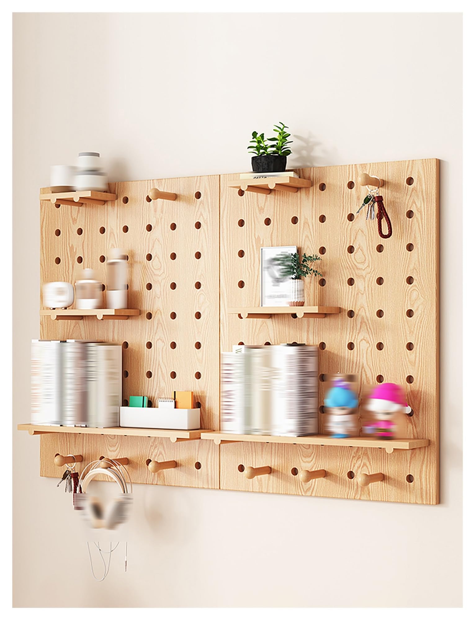 Genérico Tablero perforado personalizable de madera maciza | Organizador de entrada con ganchos, estantes y soportes de pared for porche, lavadero y paredes (3 tamaños)(40x60cm/15.7x23.6in)