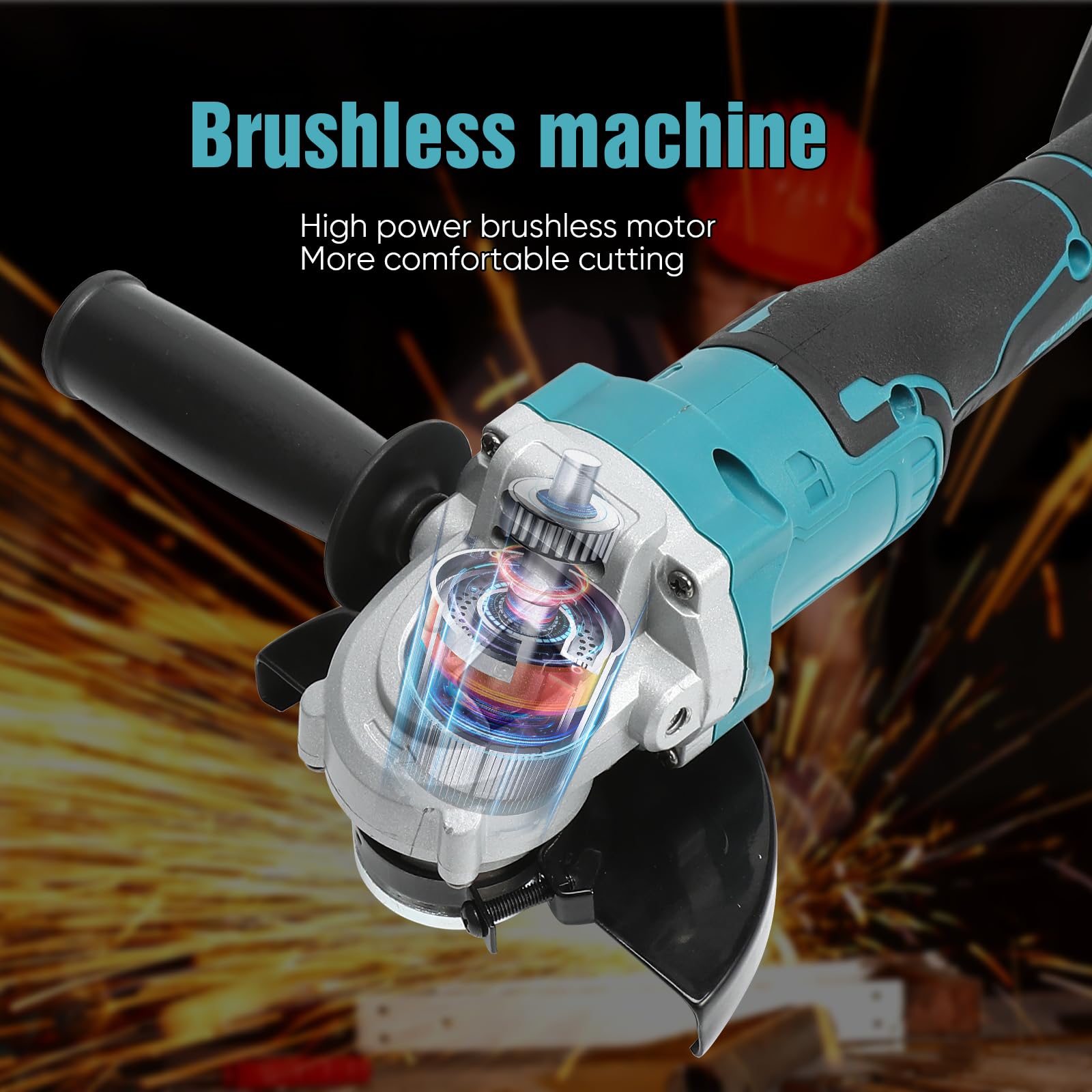 Meuleuse d'angle sans fil Compatible avec batterie Makita 18 V, 100/125 mm 12000 RPM meuleuse d'angle sans fil avec moteur sans balais et couvercle de disque de ponçage (125MM)