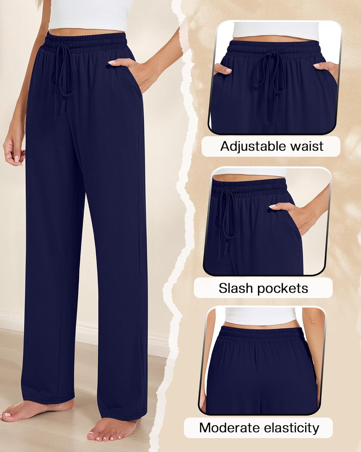 4 Pack Women's Yoga Lounge Pants Wide Leg Sweatpants Loose Jogging Pockets Drawstring Lightweight Pull on Pajamas - Image 5