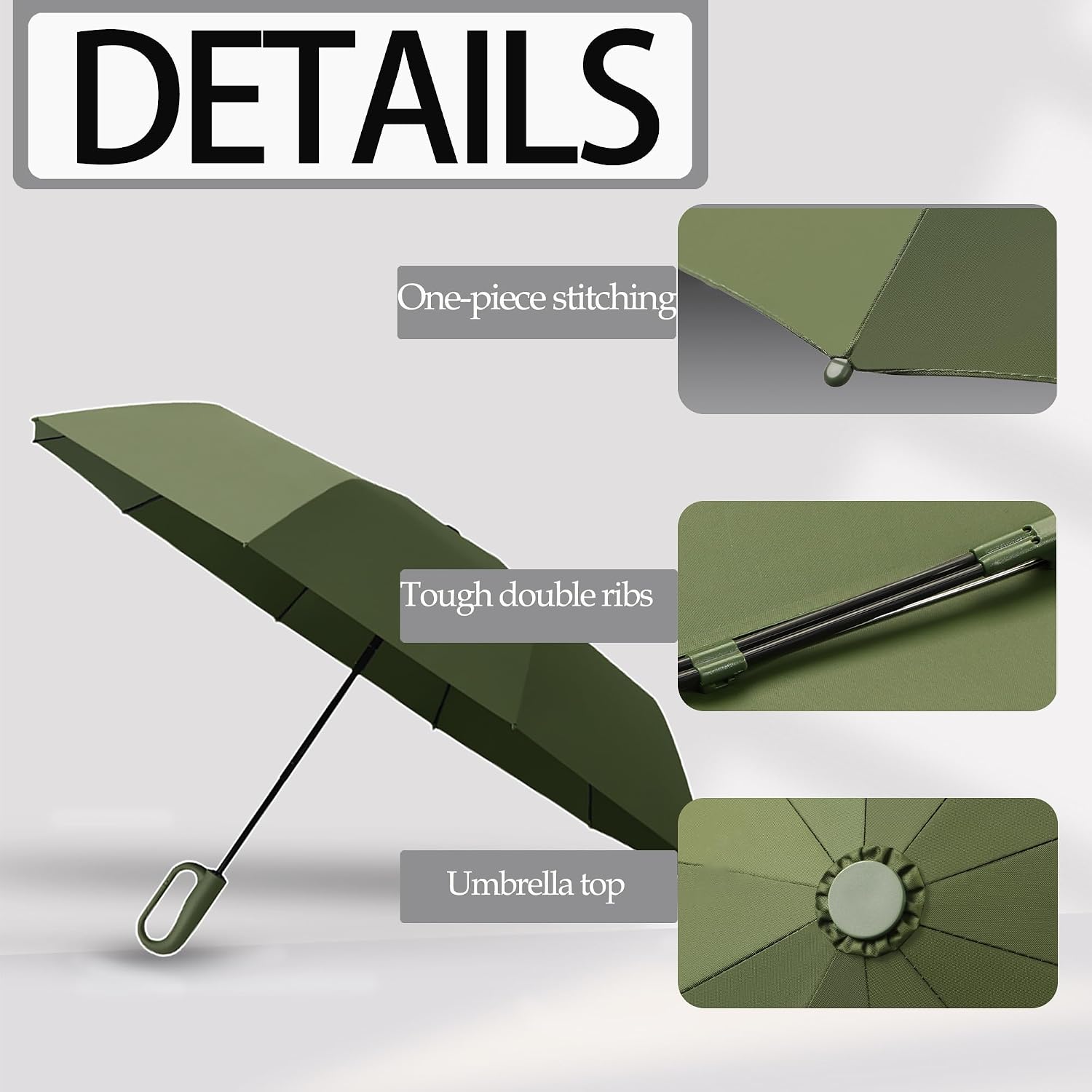 Travel Automatic Folding Umbrella with Carabiner Handle&5CM/2IN Widened Hook and Loop Strip for Men Women,Portable Compact Parasol,Open Close,10Ribs,Strong,UV Protection,Sun Rain,Backpack Car