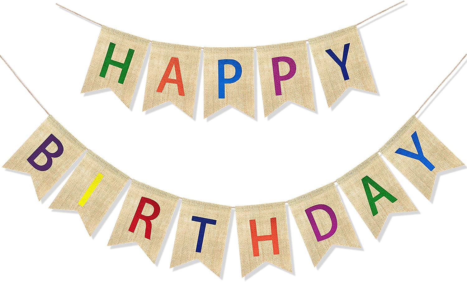 Shimmer Anna Shine Burlap Happy Birthday Banner for Birthday Party Decorations (White Print)