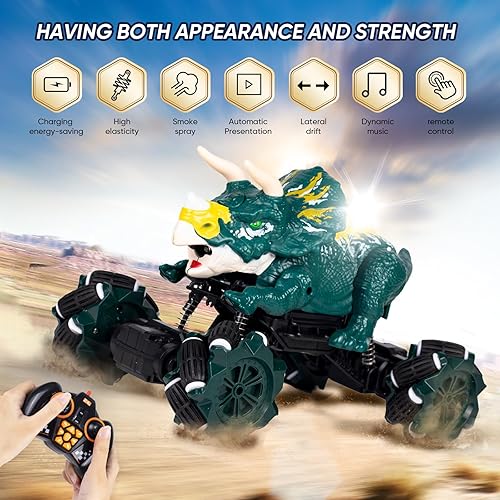 Miniatura 2 de Auto de dinosaurio a control remoto, auto de control de gestos para niños, camiones RC controlados a mano con luz, sonido y aerosol de agua, camión