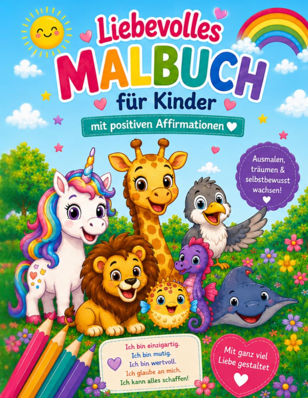 Liebevolles Malbuch für Kinder: mit positiven Affirmationen