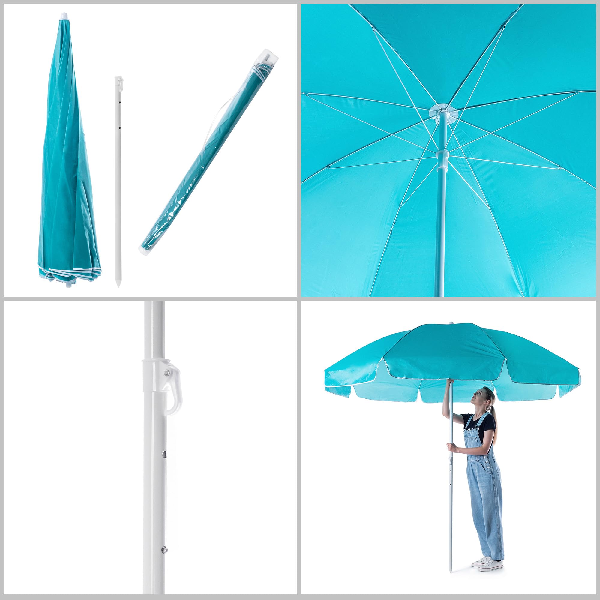 KADAX Parasol de jardin rond - 220 x 142-224 cm - Hauteur réglable - Pour balcon, jardin, terrasse, piscine et plage