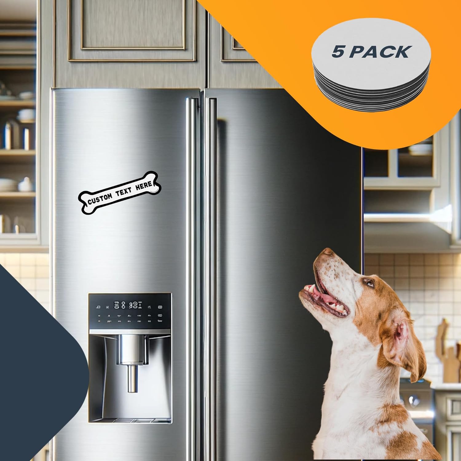 Magnet Me Up Customizable Dog Bone Magnet Decal for Dog Lovers, 2"x7", 5 Pack, for Businesses, Advertising, Personal Use, Gifts, Choose Your Text, Upload Image, Magnetic Vinyl for Vehicles, Custom