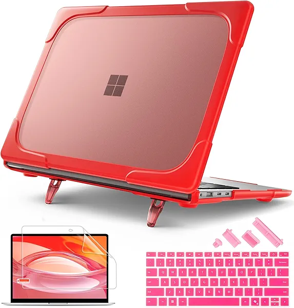May Chen for Microsoft Surface Laptop 13.8 inch, 2024 Windows 11 AI + PC, 7th Edition Touchscreen Display, [Heavy Duty][Dual Layer] Kickstand Hard Case Cover with Rubberized TPU Bumper, Red