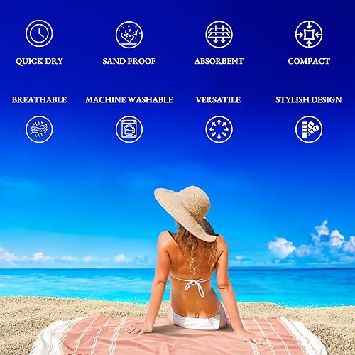 Vista 80 de LANE LINEN Juego de 6 toallas de playa turcas para mujer, tamaño grande, 39 x 71 pulgadas, prelavadas, no se encogen, no se encogen, sin arena