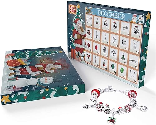 Calendario de Adviento de Navidad 2023, pulsera con dijes de 24 días, calendarios de cuenta regresiva, juego de joyas para niñosniños, regalo de Año