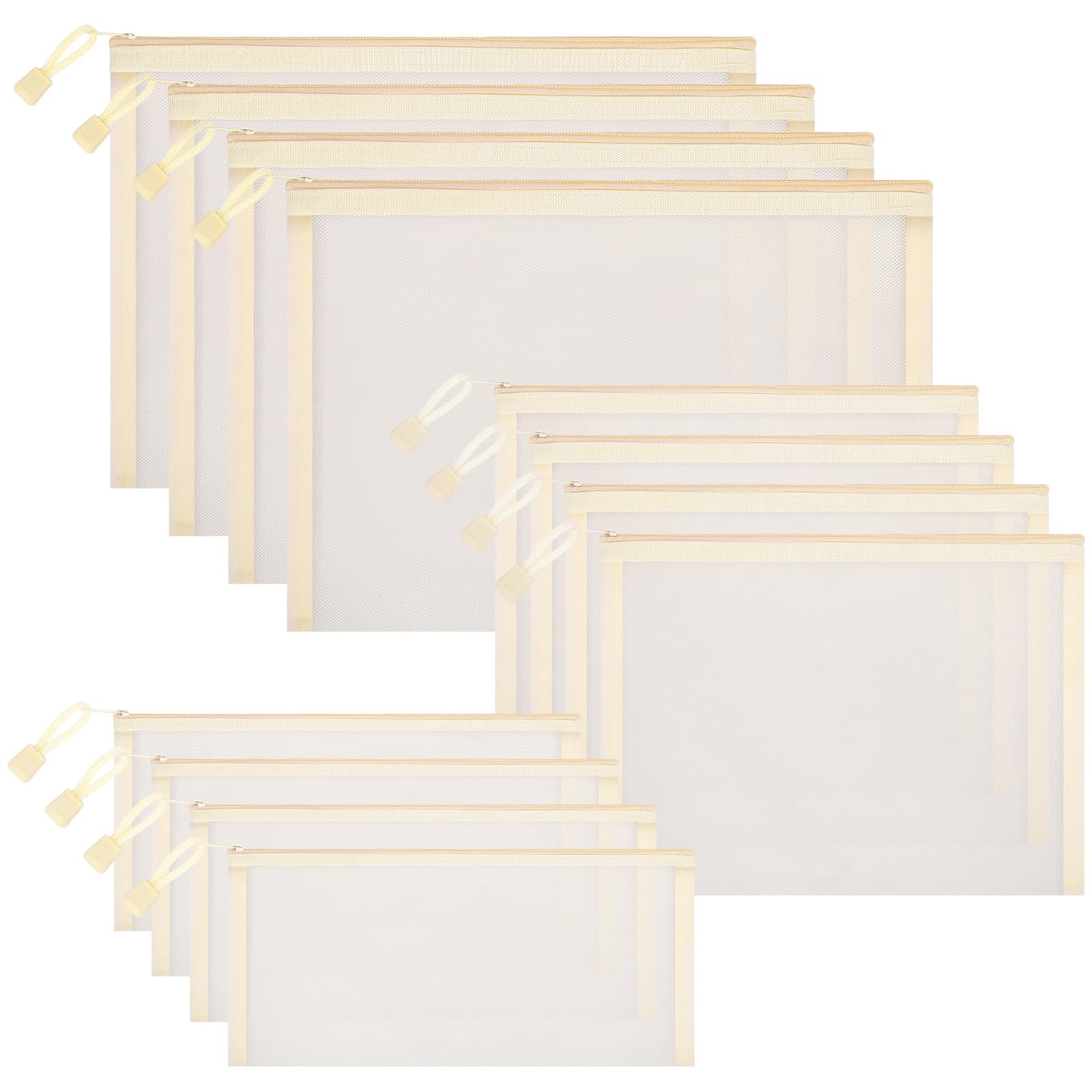 Sinzip 12 Pieces Zipper Nylon Mesh Pouch, Mesh Cosmetic Bags Makeup Bags Pencil Case, Multipurpose Travel Bags for Cosmetic School Office Supplies and