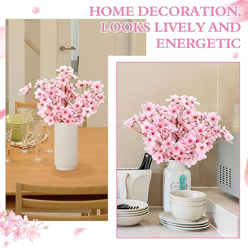 Miniatura 4 de Tigeen 25 ramas artificiales de flor de cerezo de seda de 15.7 pulgadas, ramas florales falsas, tallos de flores artificiales para jarrón, hogar,