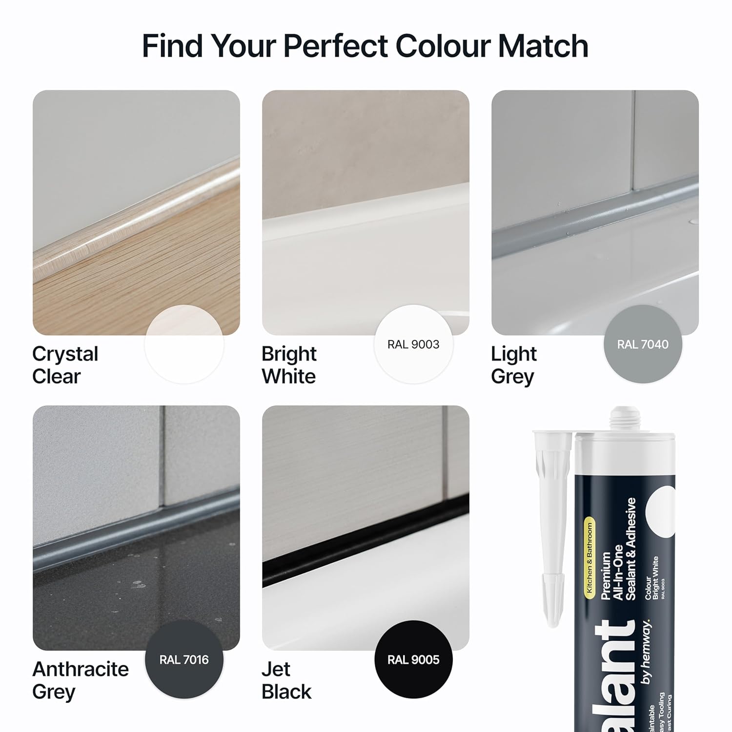 Bright White Kitchen & Bathroom Sealant & Adhesive Hybrid Polymer | Superior to Silicone Caulk Sealant | Waterproof, Odorless, Paintable | Ideal for Around Bathtub, Shower, Kitchen - 300ml 24 Pack