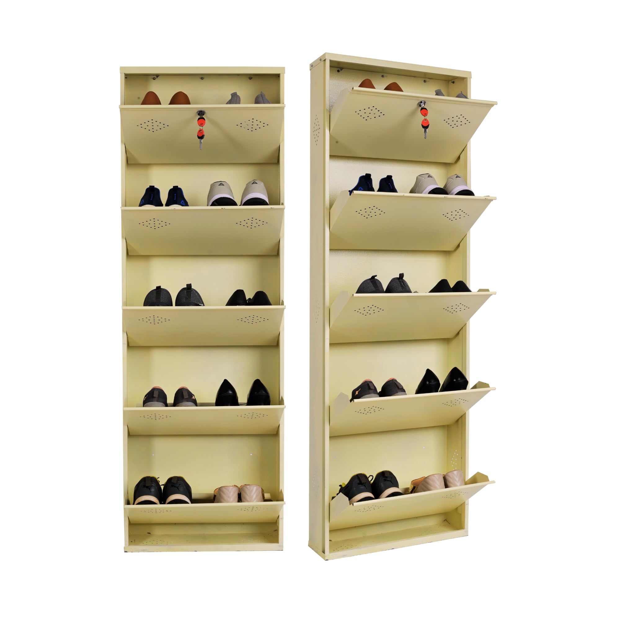 AAVATAR 5 Shelf Ivory 21 Inch Wall Mounted Modern Shoerack Metal Shoe Rack Pre-Assembled Pack of 1 (63 x 21 x 6 Inch, Ivory)