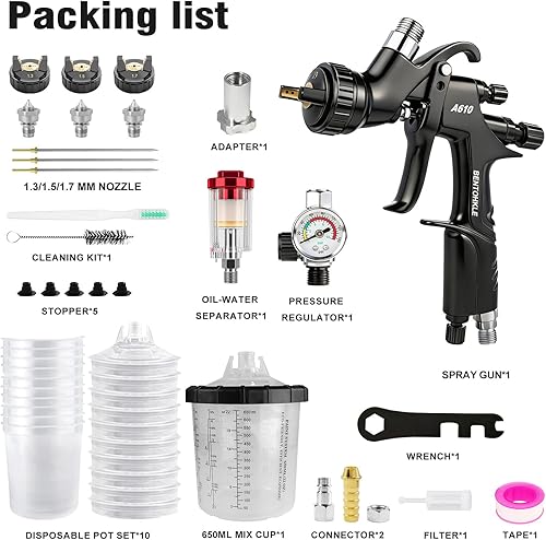 Miniatura 5 de A610 LVLP Pistola de aire con 10 vasos de pintura desechables de 22.0 fl oz, pistolas de pintura automotriz, pistola de pintura pulverizadora para