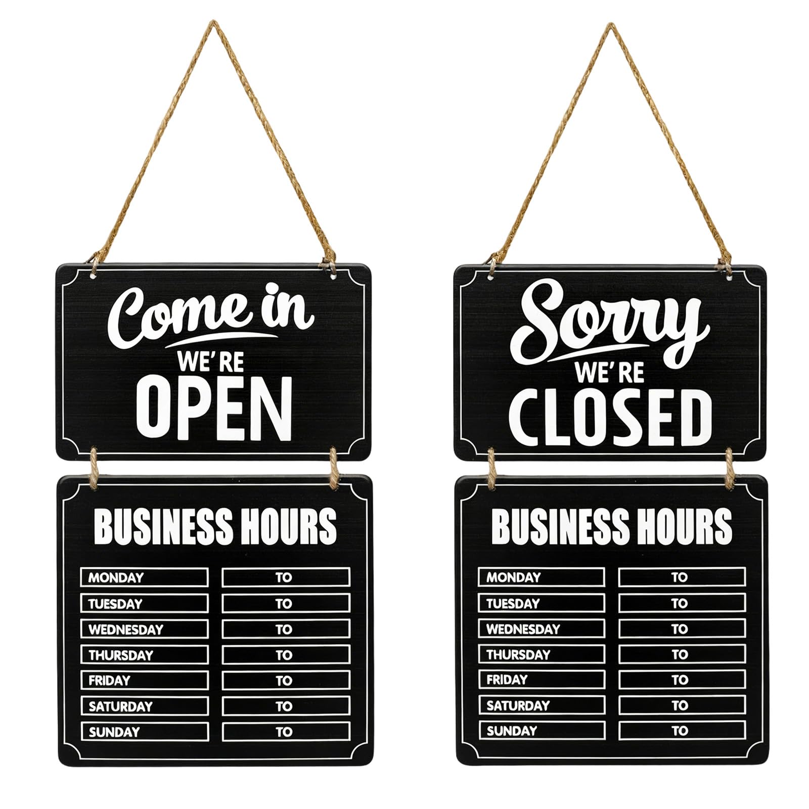 1Pc Opening Hours Sign Double Sided Open and Closed Signs Wooden Hanging Business Hours Sign for Store Shops Florist Restaurant Cafe