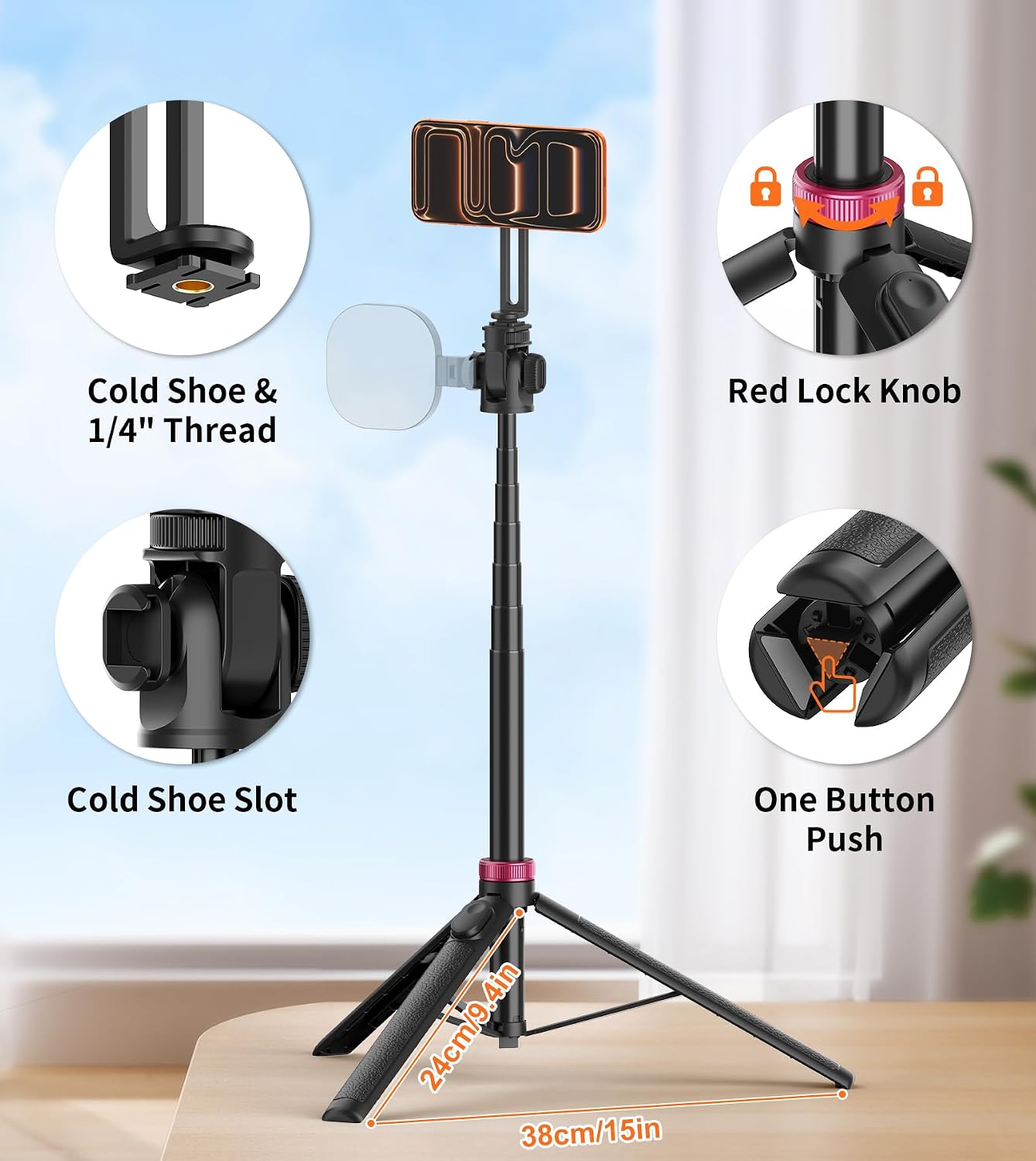 Tripode Selfie Stick Magnetico 69in con Control Remoto para Todos los Celulares 6