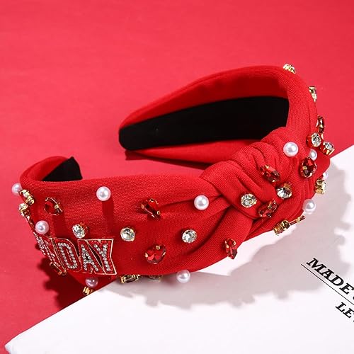 Miniatura 9 de Diadema de fútbol para mujer, diadema anudada de cristal con diamantes de imitación, adornada para el día del juego, accesorios de fútbol para mamá