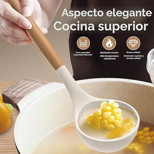 Miniatura 4 de Juego de utensilios de cocina de silicona  Utensilios de cocina de silicona para cocinar asas de madera, 446 F resistentes al calor, juego de