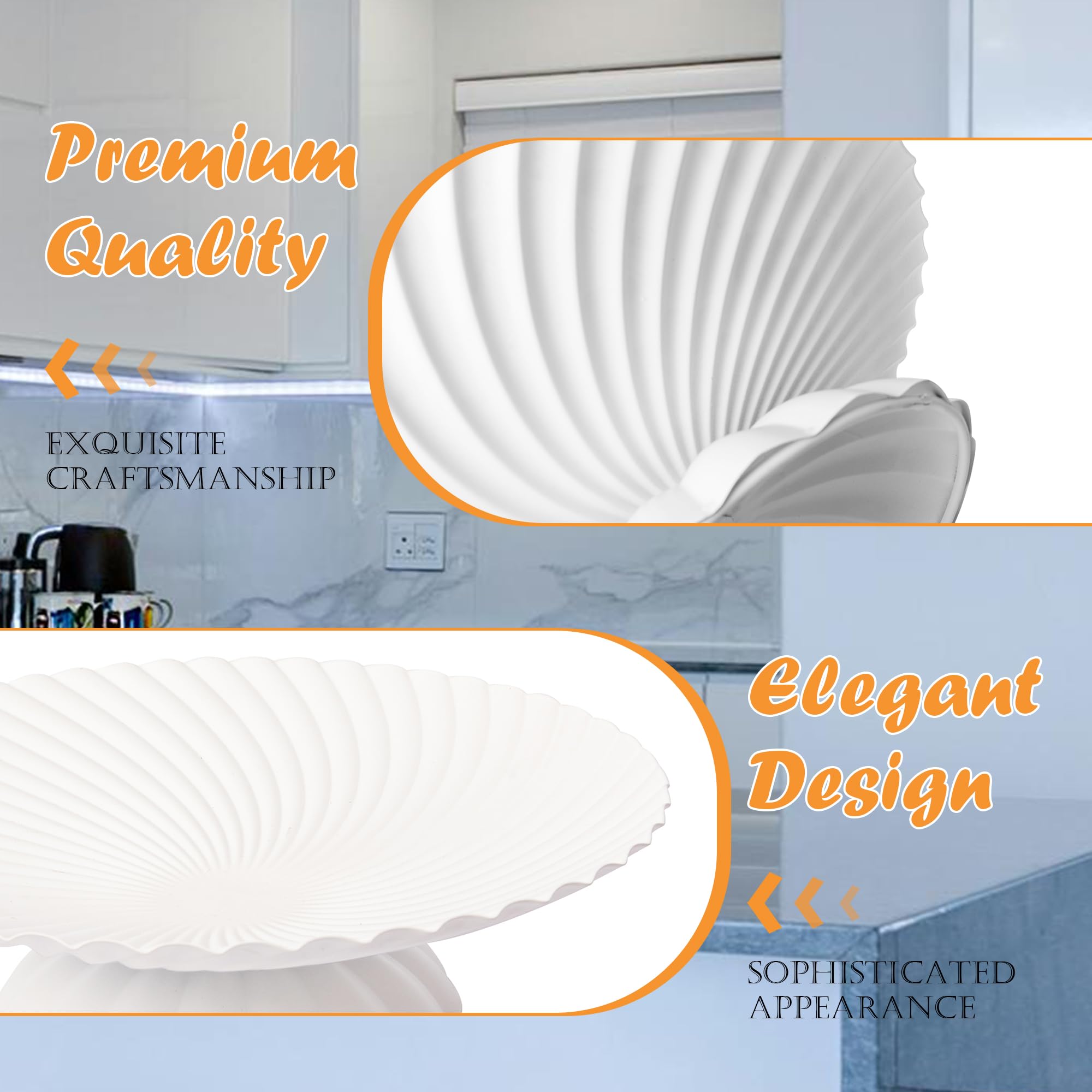 GENMOUS Decorative Ruffle Bowl, Morden Large Decorative Bowl for Home Decor, Fruit Bowl for Kitchen Counter, Elegant Key Bowl for Entryway Table, White