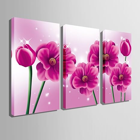 Amazon 現代のクリエイティブな装飾油絵 きらきら光るピンクの花 リビングルーム装飾絵画平野手塗りキャンバスソファ背景 壁壁掛け絵画レストランベッドルーム壁画ソファの背景の壁壁掛け手書き油彩油絵風景画絵画抽象芸術作品 40cm 60cm 3pcs アートワーク