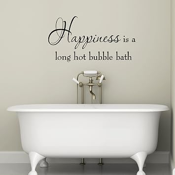 Happiness is a Long Hot Bubble Bath Wall Decal Bathroom Quotes Shower Stickers Sayings Tub Lettering
