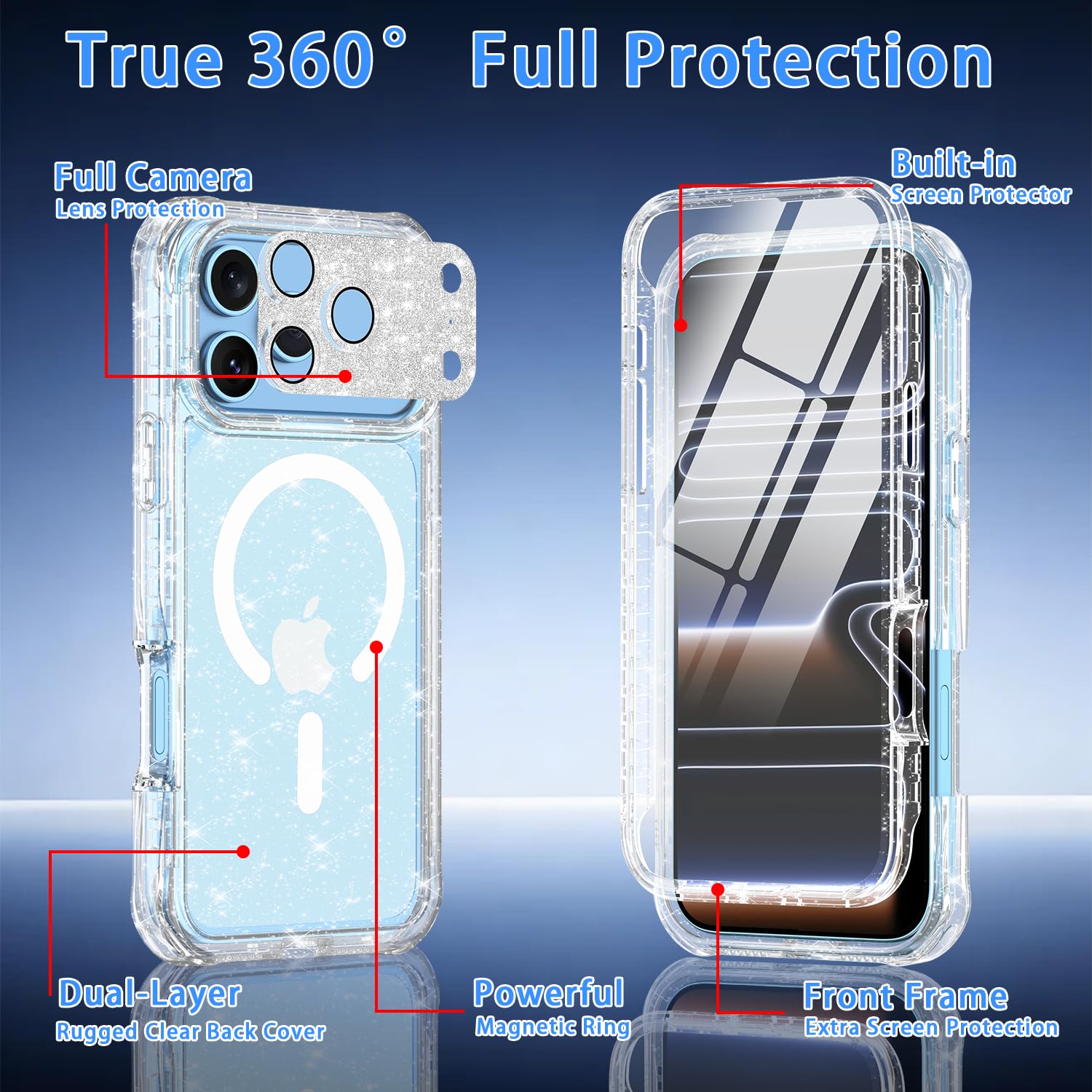 Custodia magnetica per 18 Pro Max, custodia magnetica per iPhone 17 Pro Max, compatibile con MagSafe, pellicola protettiva per lo schermo integrata, protezione per obiettivo della fotocamera