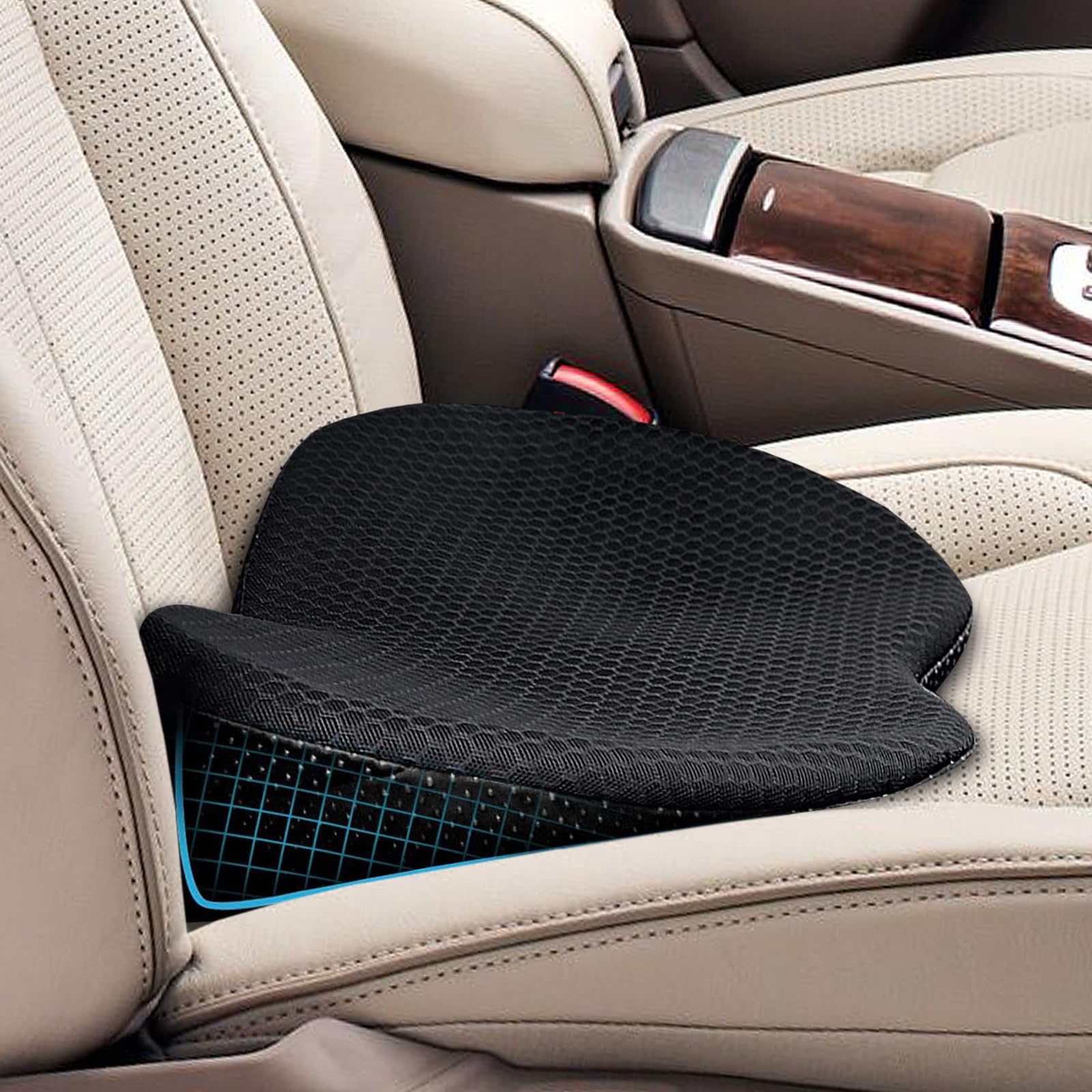 Cuscino A Cuneo In Memory Foam Per Auto, Ufficio E Camion - Ergonomico Per Supporto Lombare E Seduta, Altezza 8,9 Cm, Traspirante
