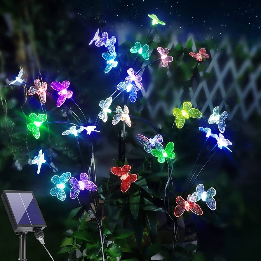 Luci Solari Farfalle 4 Pezzi - Lampade Da Esterno Con LED Colorati Auto On/Off Per Giardino E Balcone