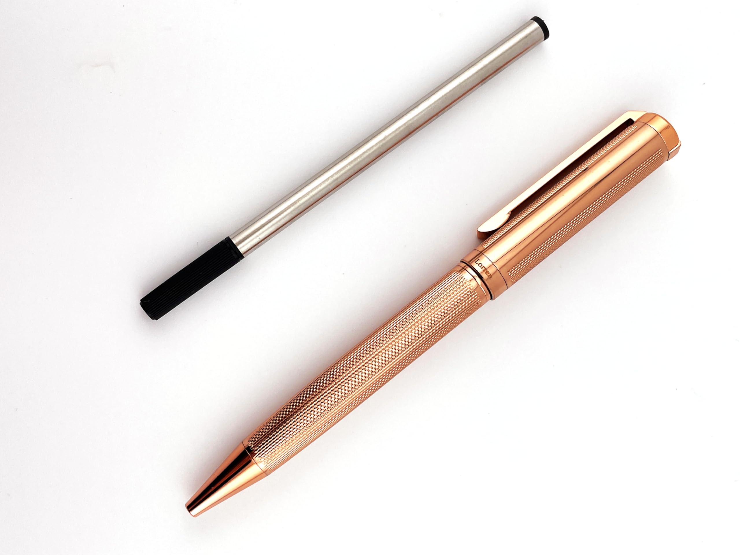 Pierre Lorren 18k ROSE Gold Overlay Designer Silver Pen Blue Ballpoint Handmade with Black Extra Refill - Perfect Valentine Birthday, Graduation Gift for Him Boyfriend Grandson Son Symbol of SUCCESS