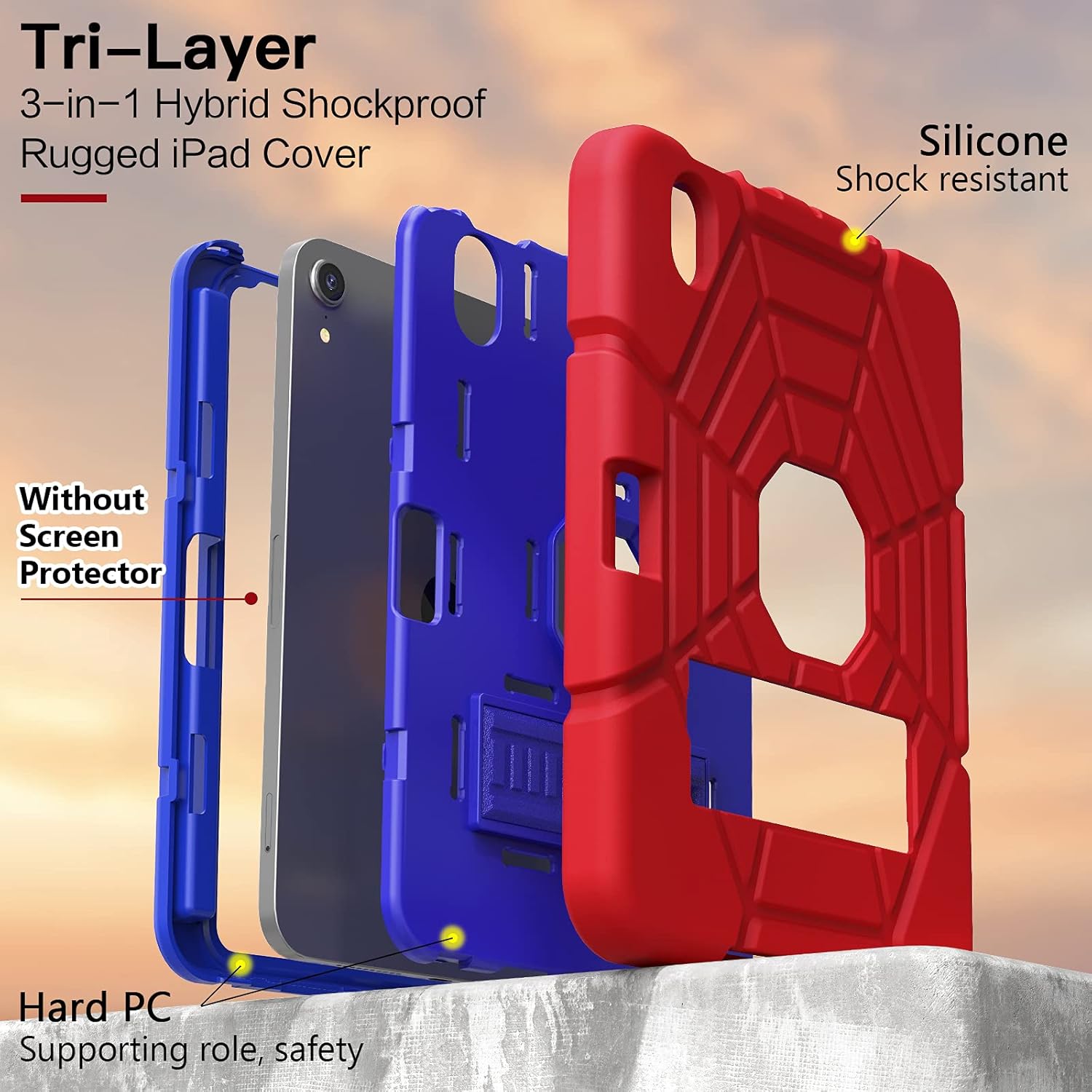 Grifobes Case for iPad mini 7th 2024 (A17 Pro) / Mini 6th Generation 2021 8.3", Heavy Duty Shockproof Cover with Pencil Holder Stand, for i Pad Mini 7/6 Gen 8.3 inch Case (Red+Blue) - Image 5