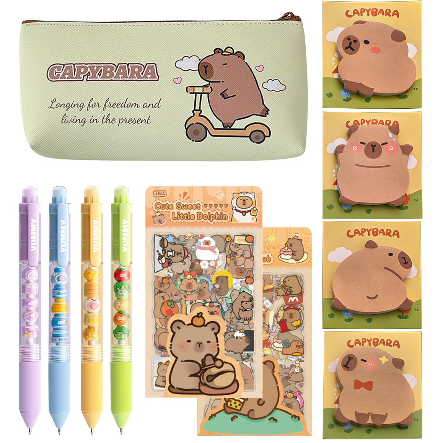 L0famy Capybara Bear Stationery Set, Capybara Stationery with Capybara Pencil Case, Gel Ink Pens (Black Ink)