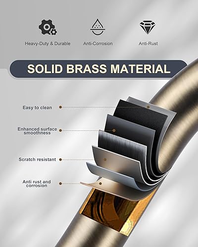 Miniatura 6 de WOWOW Grifo de cocina negro con rociador lateral, grifos de cocina de latón de 4 agujeros para fregadero, 2 manijas de 8 pulgadas, grifo de puente