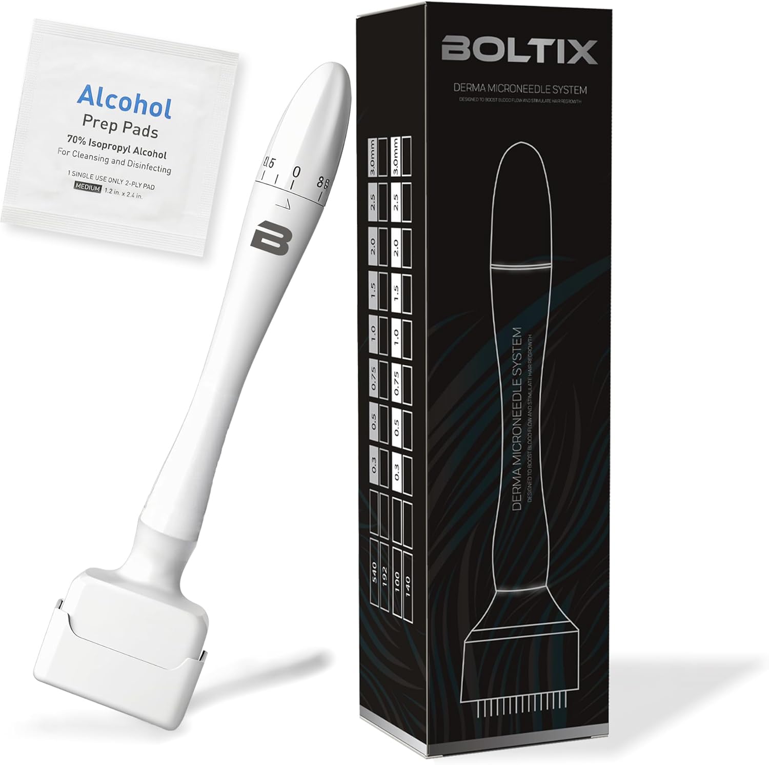 BOLTIX Adjustable Microneedling Pen – 140 Stainless Steel Pins for Skin & Hair – Professional Tool for Women & Men – Includes 1 Alcohol Pad