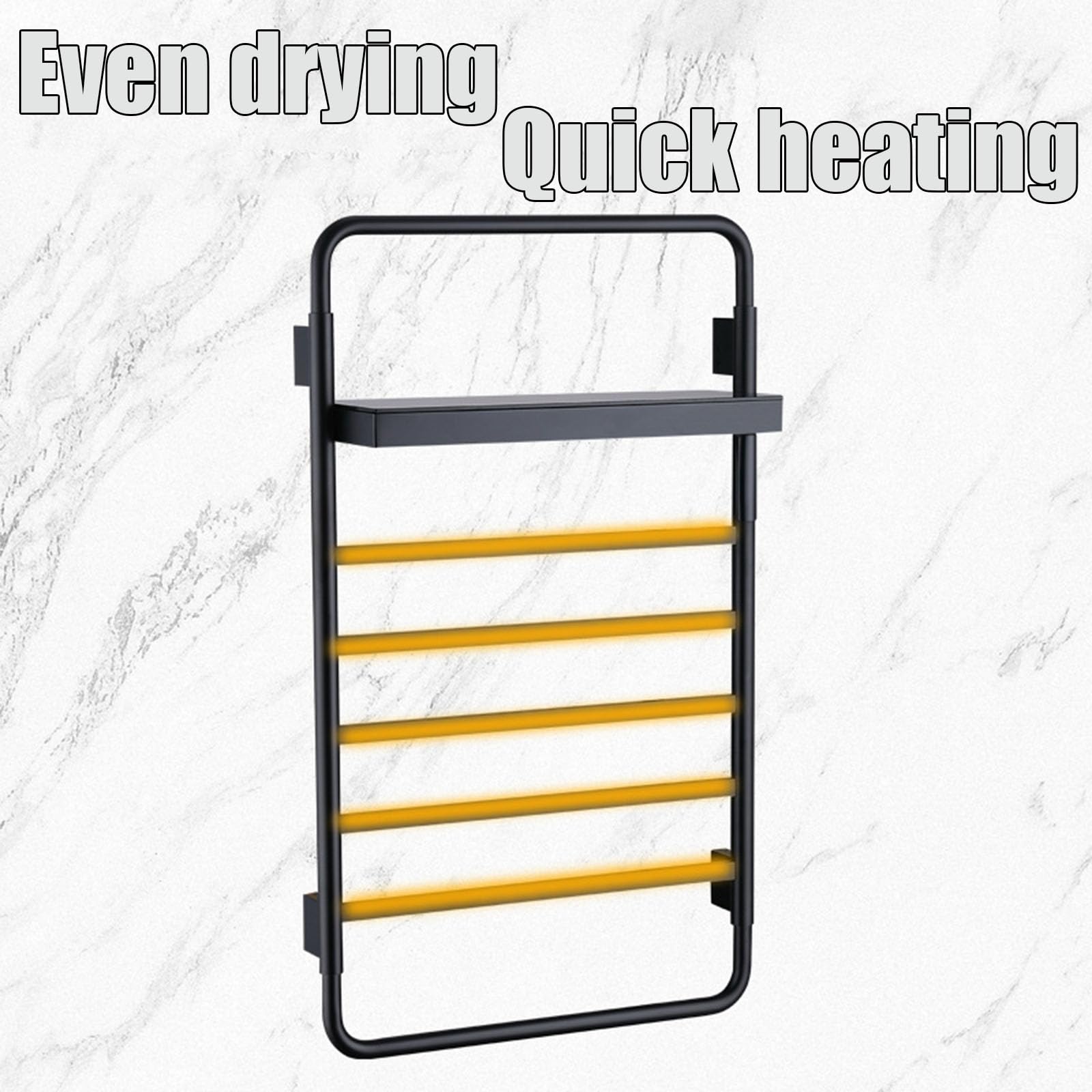 Toallero calefactado de acero inoxidable – Estante de secado de radiador eléctrico montado en la pared, acabado negro con estante superior, perfecto para uso en el baño, diseño que ahorra espacio