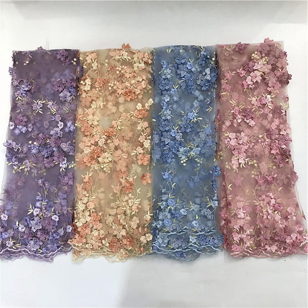 Tessuto Pizzo Ricamato Con Fiori 3D E Quadrifogli - 1 Yard Per Cucito, Vestiti, Decorazione - Foto 2