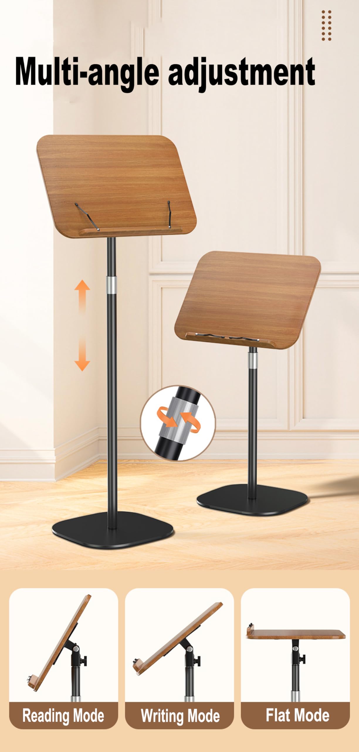 Höhenverstellbares Leseregal für den Boden, Stehender Buchhalter, Stand, Kirche, Kanzel, Schreibtisch, mit geneigter Lesefläche, für Bücher und Tablets (1,7 m)