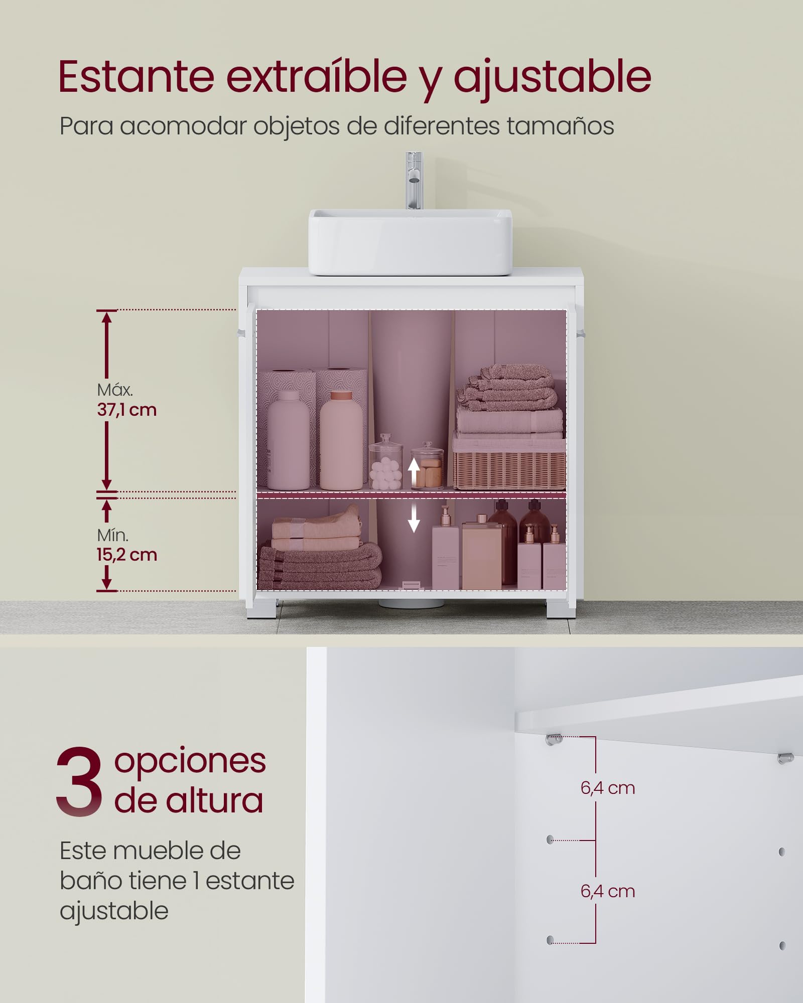 VASAGLE Armario Bajo Lavabo, Mueble de Baño, 2 Compartimentos Detrás de Las Puertas, para Diferentes Tipos de Lavabos, con Pies, 30 x 60 x 60 cm, Blanco Nube BBK506W01
