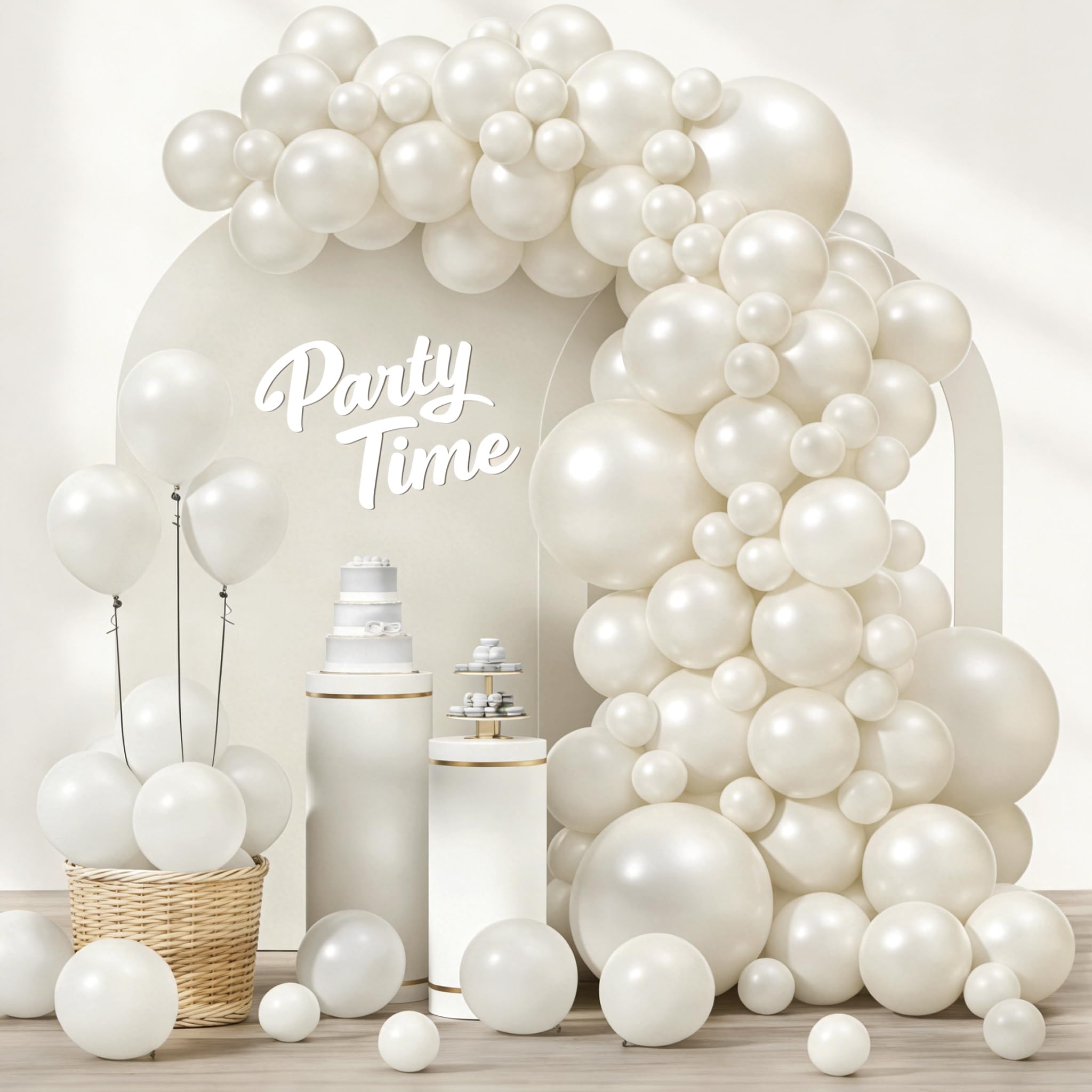 Pearl White Balloons, 102pcs Pearl White Balloon Arch Kit, Latex Balloons, 18 12 10 5 Inch Different Sizes Balloon Garland, Perfect for Wedding Engagement Baby Shower, Birthday & Hen Party Decorations