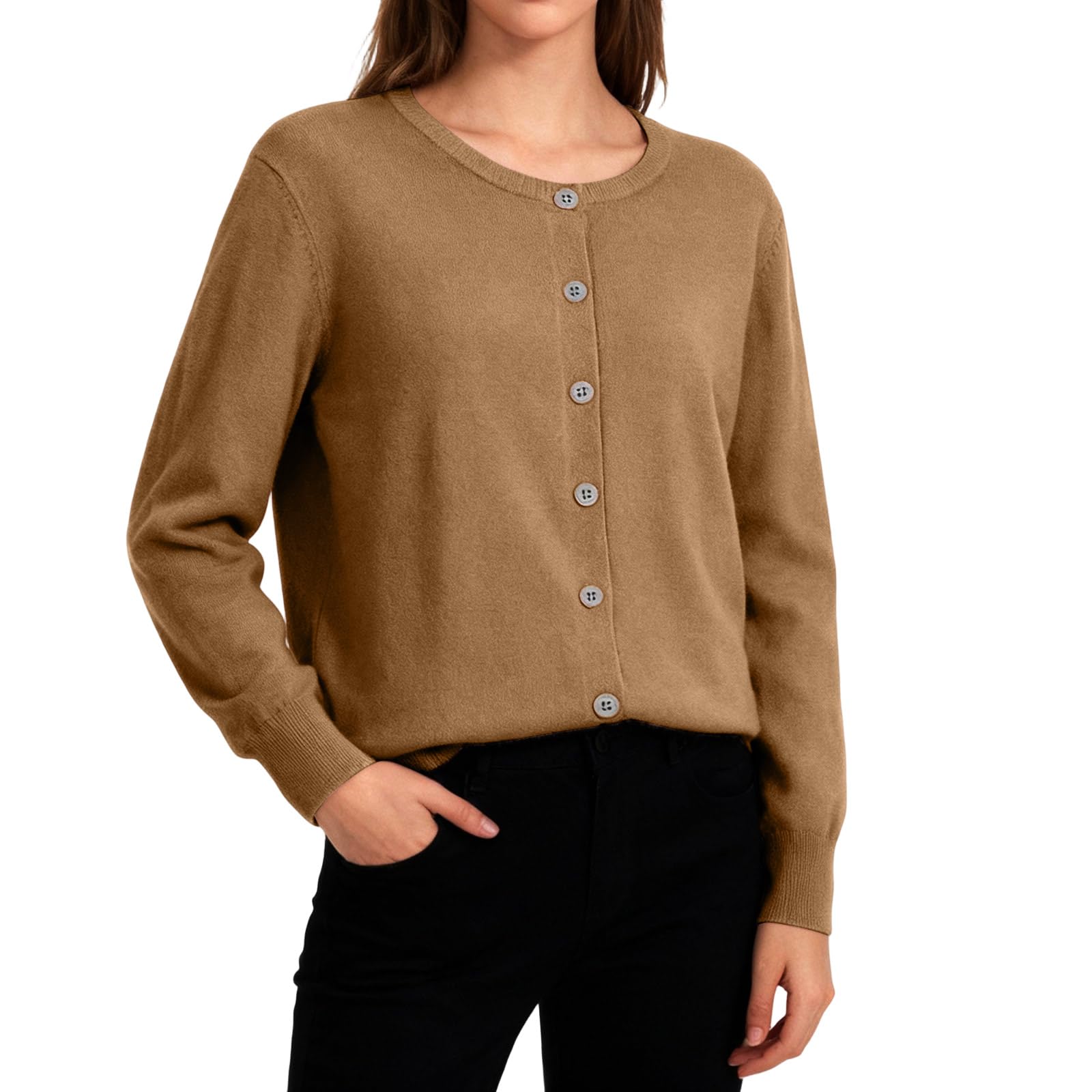 Knitted Sweater Women Cardigan Button Down Round Neck Sweaters Drop Shoulder Long Sleeve Trendy Cute Fall Outfits