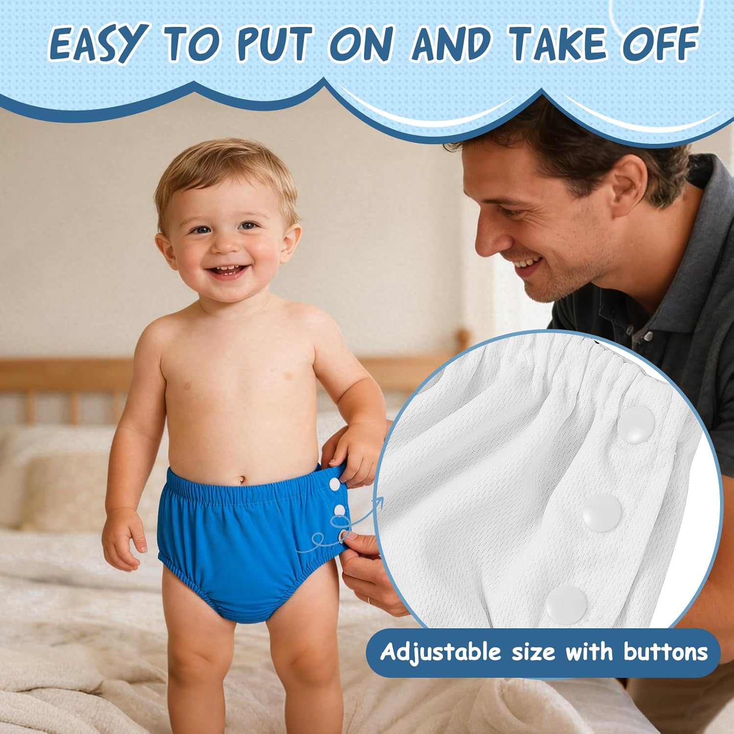 Durio Reusable Swim Diapers Washable Baby Swim Diaper Unisex Infant Toddler Swimming Diapers - Image 3