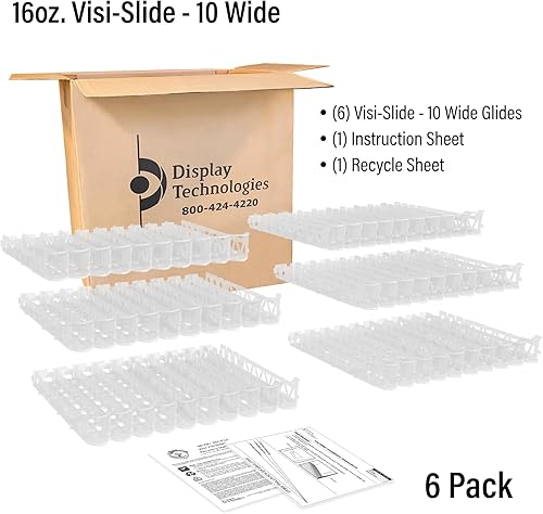 Miniatura 6 de Display Technologies Visi-Slide - Organizador alimentado por gravedad para bebidas de anillo alto de 1216 oz en estantes planos y angulados en
