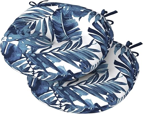 DYTXIII Juego de 2 cojines redondos para sillas de exterior con lazos de 15 x 15 pulgadas, cojín suave de repuesto impermeable para decoración del