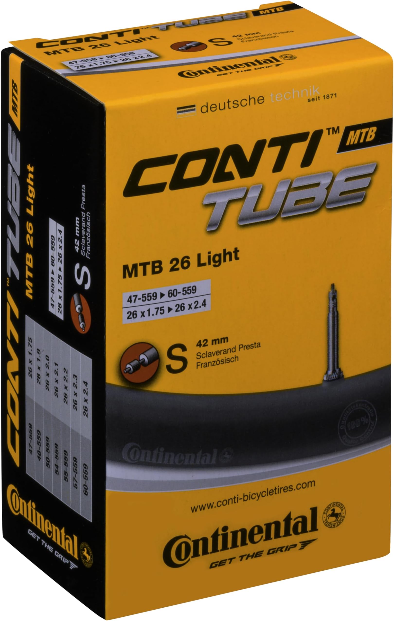Continental Light Tube - Presta Valve | 650c, 700, 26" or 29" Sizes