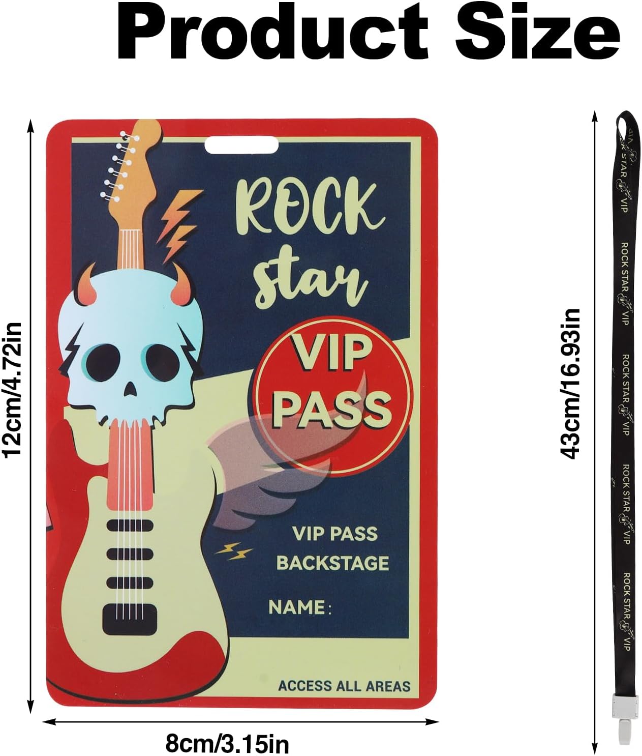 50 Pcs Rock Star Party Badge VIP Lanyards with Badge Holders and Rock PVC Card Backstage Pass Lanyard Rock Star Party Decoration for Music Party Rock and Roll Party Favors Rock and Roll Accessories