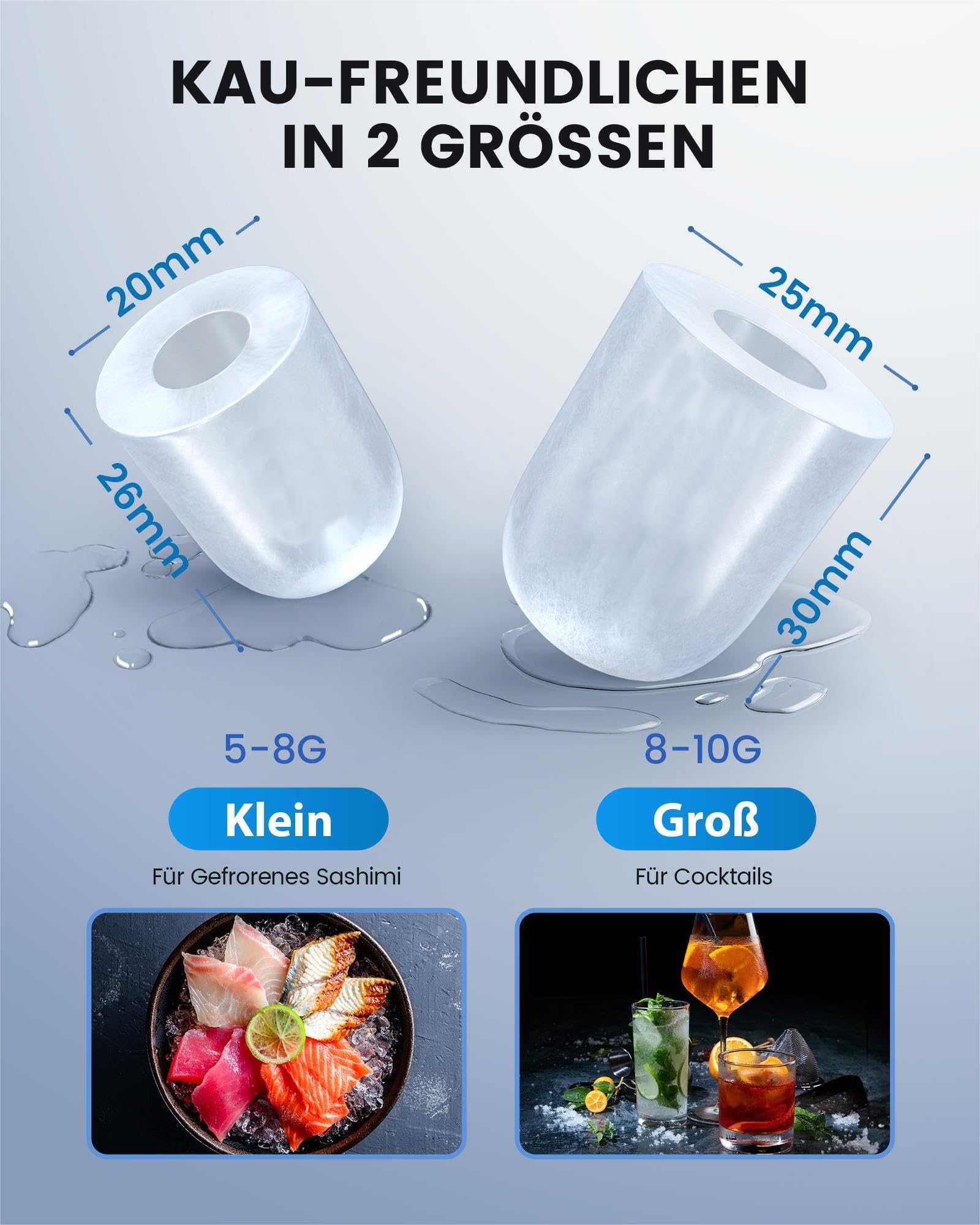 EASYERA Eiswürfelmaschine Klein, Tragbar und Kompakt, 12 KG/24H, Eiswürfel in 6 Minuten, 2 Eiswürfelgrößen, Selbstreinigende Ice Maker, Ideal für Küche, Büro, Bar, Partys – Schwarz